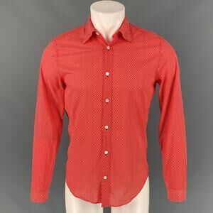 BURBERRY PRORSUM Size XS Red & White Dots Cotton Button Up Long Sleeve Shirt